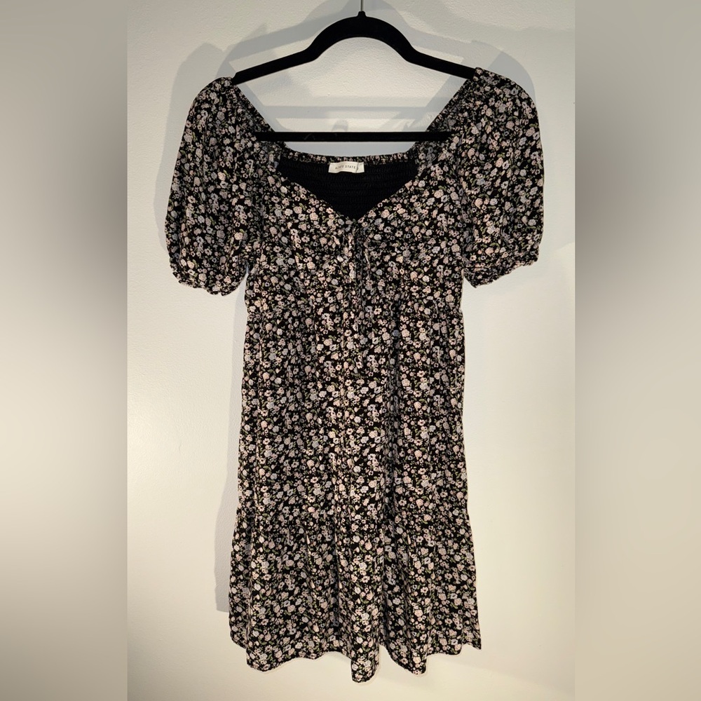 Altar’d State Black Ditsy Floral dress with Puff Sleeves - Size XS